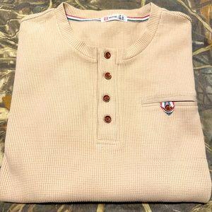 HIH Mens Casual Slim Fit Henley Shirt with Bound Pocket of Waffle Cotton